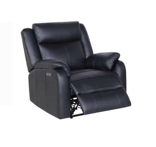 BARRON GENUINE MURANO LEATHER 1-SEATER  SINGLE RECLINER ARMCHAIR W/USB PORT BLACK