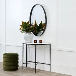 SOREN MARBLE DEMILUNE TABLE/ACCENT TABLE - BLACK FRAME 90CM