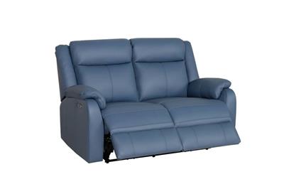 BARRON GENUINE MURANO LEATHER 2-SEATER  RECLINER SOFA W/USB PORT  MARINE BLUE