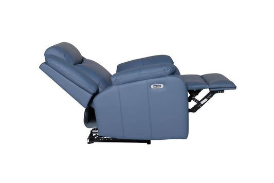BARRON GENUINE MURANO LEATHER 1-SEATER  SINGLE RECLINER ARMCHAIR W/USB PORT BLUE