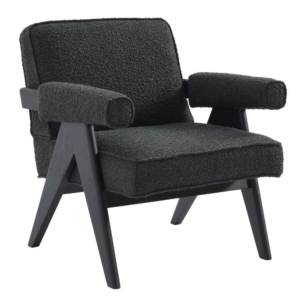 LAYTON BLACK ONYX BOUCLE ARMCHAIR/BLACK PAINTED WOOD FRAME