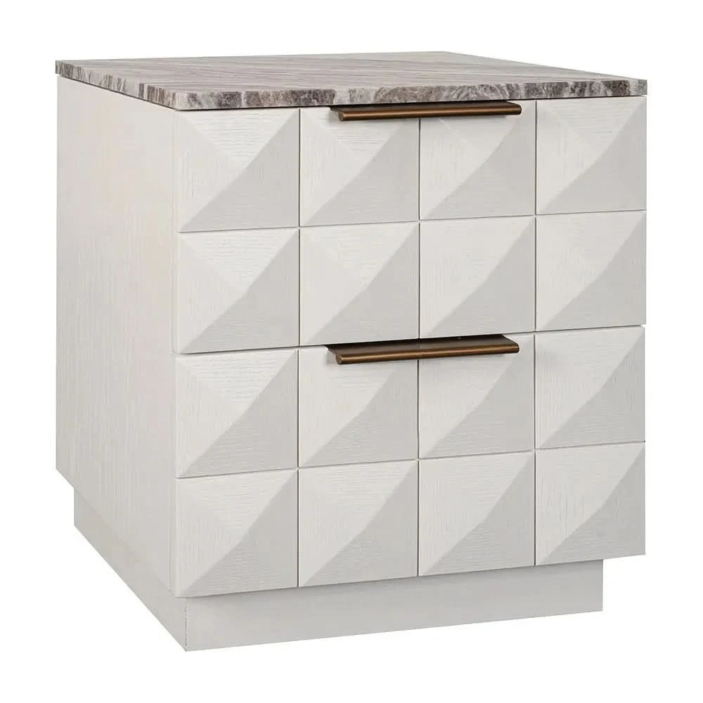 HAMPSHIRE RIVER BROWN MARBLE/WHITE OAK 2-DRAWER BEDSIDE TABLE