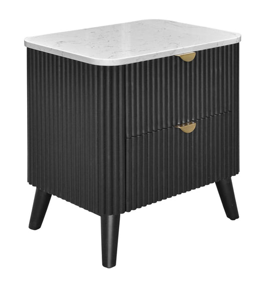 SEVERIN SOLID & VENEER MALAYSIAN HARDWOOD 2-DRAWER BEDSIDE TABLE BLACK