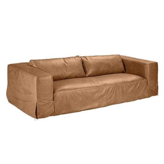 INIGO 3-SEATER LEATHER SLIP COVER SOFA TOP GRAIN COW LEATHER LIGHT BROWN