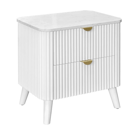 SEVERIN SOLID & VENEER MALAYSIAN HARDWOOD 2-DRAWER BEDSIDE TABLE WHITE