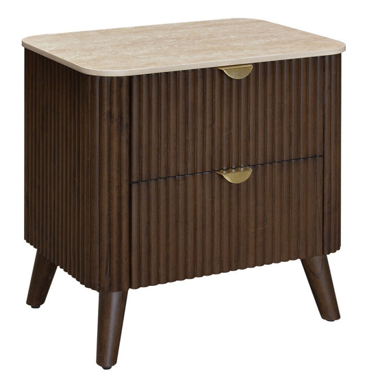 SEVERIN SOLID & VENEER MALAYSIAN HARDWOOD 2-DRAWER BEDSIDE TABLE WALNUT