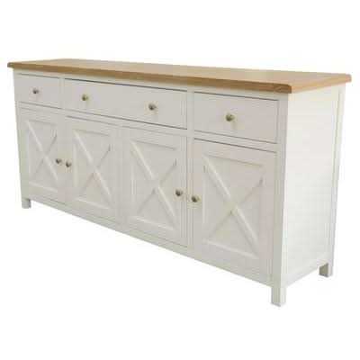 CHRISTA HAMPTON SOLID ACACIA 4-DOOR 3 DRAWER BUFFET SIDEBOARD LIGHT OAK TOP/  WHITE BASE