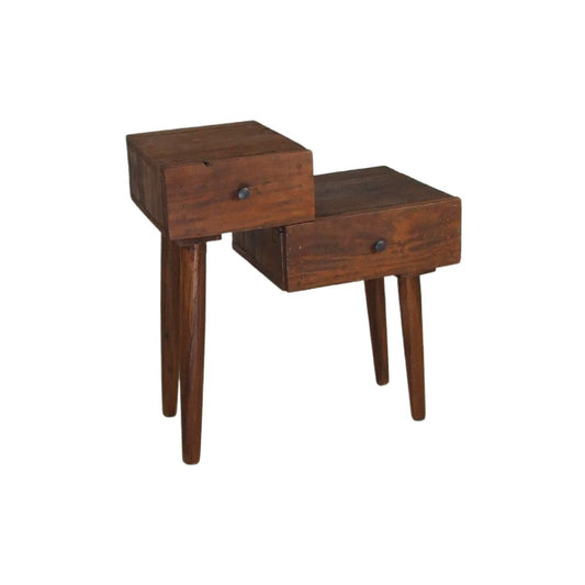 STANLEY RECYCLED RUSTIC 2 DRAWER CUBE SIDE TABLE/LAMP TABLE LIGHT BROWN