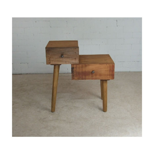 STANLEY RECYCLED RUSTIC 2 DRAWER CUBE SIDE TABLE/LAMP TABLE TEAK