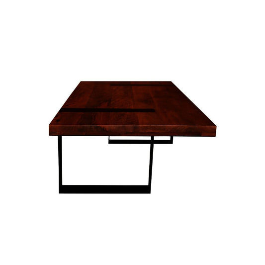 DELFINE RICH WARM BROWN MANGO WOOD COFFEE TABLE WITH BLACK METAL LEGS