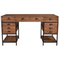 BASIL RECLAIMED OAK & IRON TWIN PEDESTAL DESK. HOME OFFICE DESK BROWN