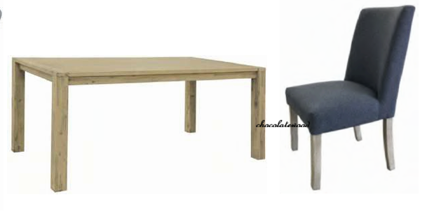 RIPLEY SOLID ACACIA TIMBER  7 PIECE DINING SET BRUSHED SMOKE: 1XTABLE 180CM & 6 RIPLEY DINING CHAIRS