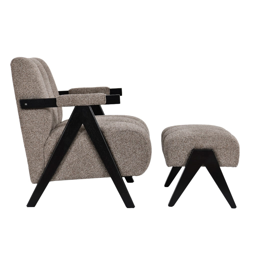 PELLERIN FABRIC ARMCHAIR & MATCHING STOOL FAWN