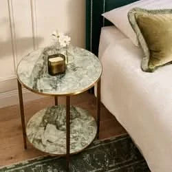 MELINA ROUND SIDE TABLE/BEDSIDE TABLE DUSTYJADE MARBLE/GOLD STAINLESS STEEL