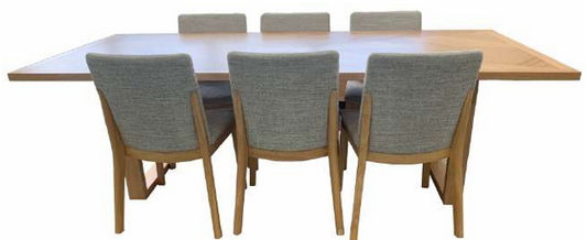 KIPLING MESSMATE TIMBER RECTANGULAR DINING TABLE NATURAL 240CM & 8 KIPLING DINING CHAIRS
