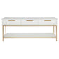 MORETTI 3-DRAWER CONSOLE TABLE/HALL TABLE SATIN WHITE  & GOLD LARGE