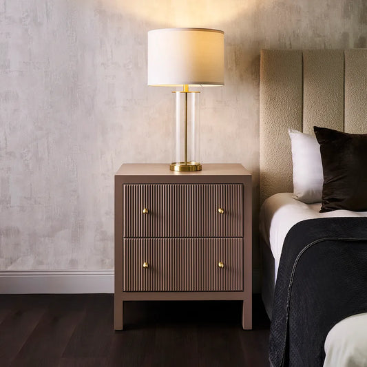 JAYLA LARGE TAUPE 2-DRAWER LARGE BEDSIDE TABLE