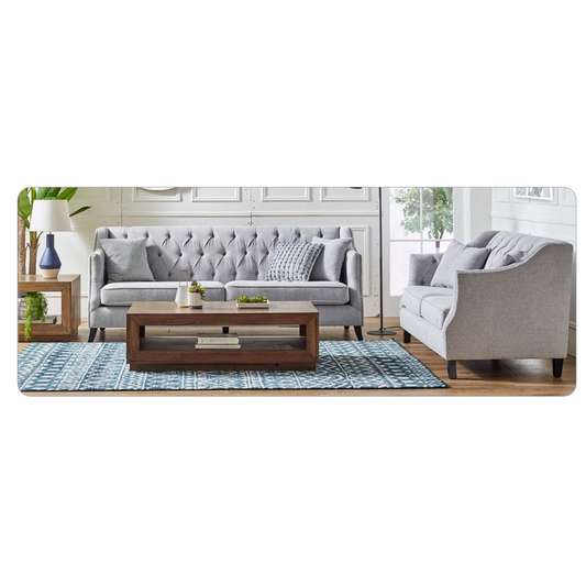 VENIER 2 SEATER FABRIC QUILTED & STUDDED SOFA LATTE