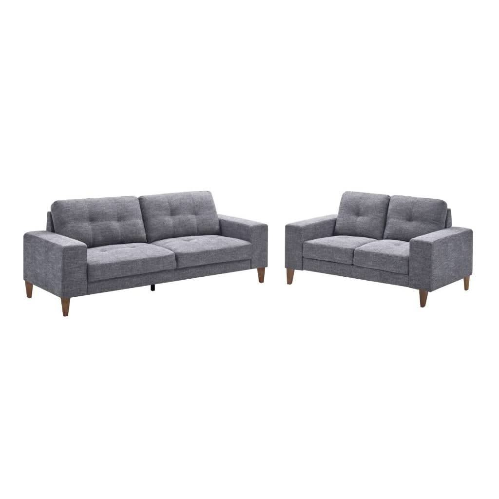 LIZ 3-SEATER + 2-SEATER MID-CENTURY GREY FABRIC SOFA SET