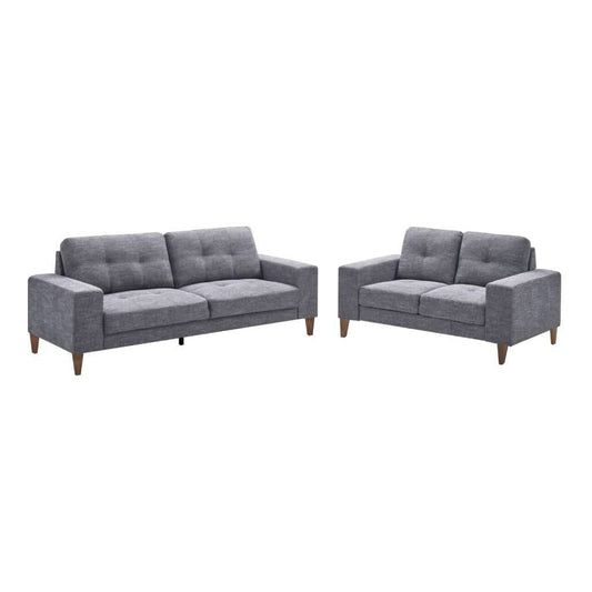 LIZ 3-SEATER + 2-SEATER MID-CENTURY GREY FABRIC SOFA SET