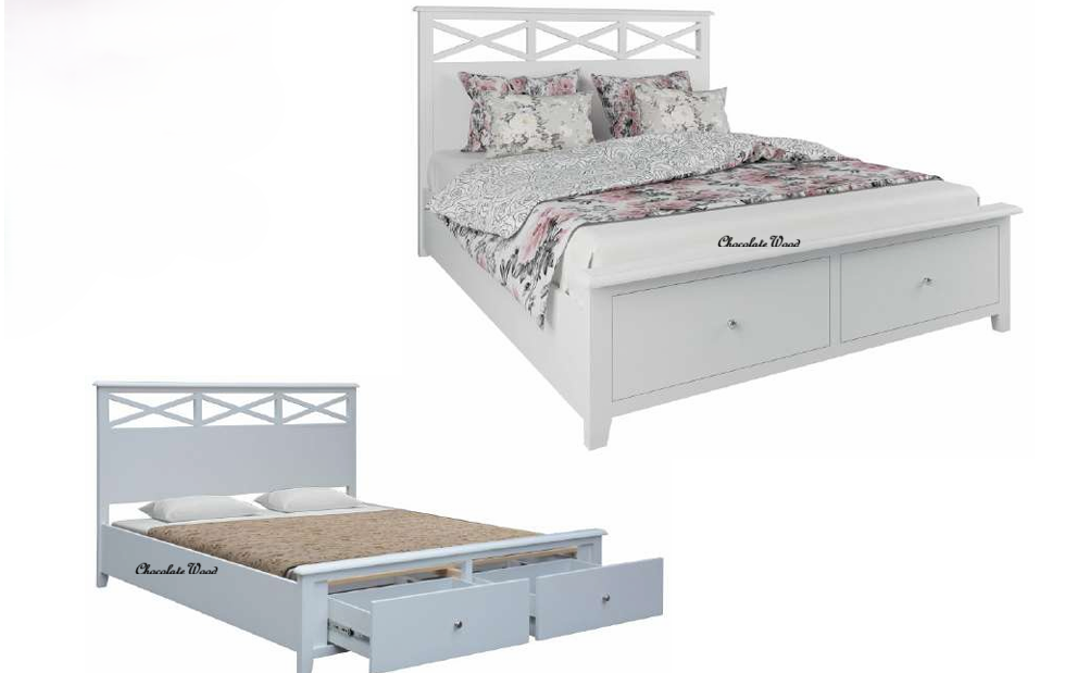 LUGANO HAMPTONS STYLE ACACIA 4 PIECE BEDROOM SUITE: 2-DRAWER DOUBLE BED 1 GLASS DOOR TALLBOY  2 BEDSIDE TABLES