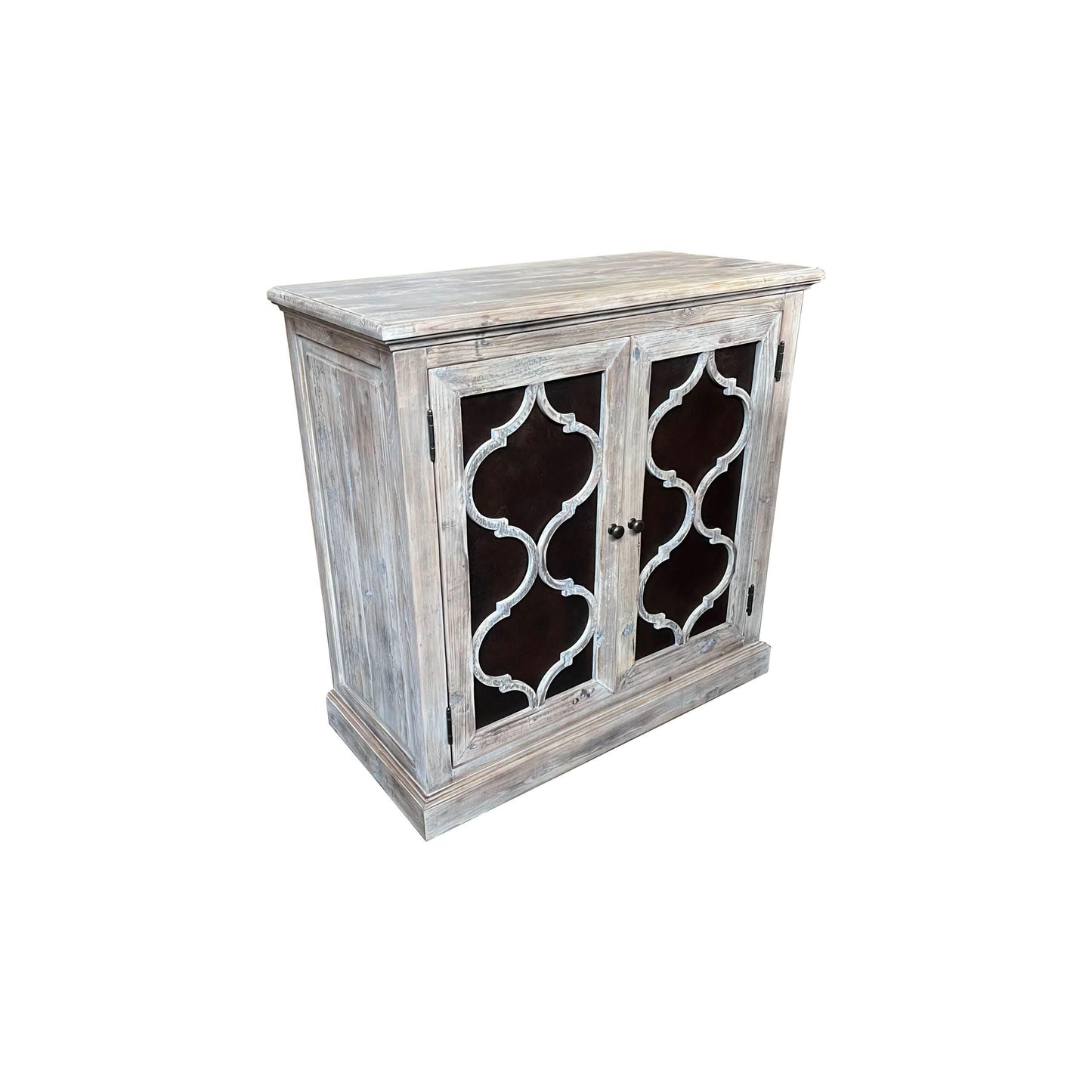 REINA GREYWASHED RECYCLED TIMBER/HERITAGE METAL 2-DOOR CABINET CUPBOARD