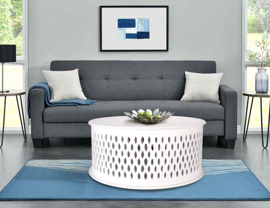 MELODIA ROUND WOODEN COFFEE TABLE - INDOOR/OUTDOOR DISTRESSED