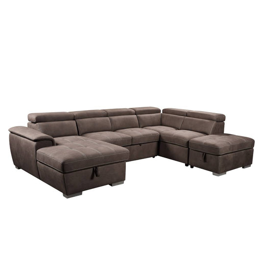 CAVANNA LOUNGE - CORNER LHF CHAISE PULL OUT BED/RHF OTTOMAN MUSHROOM - MyChocolateWood