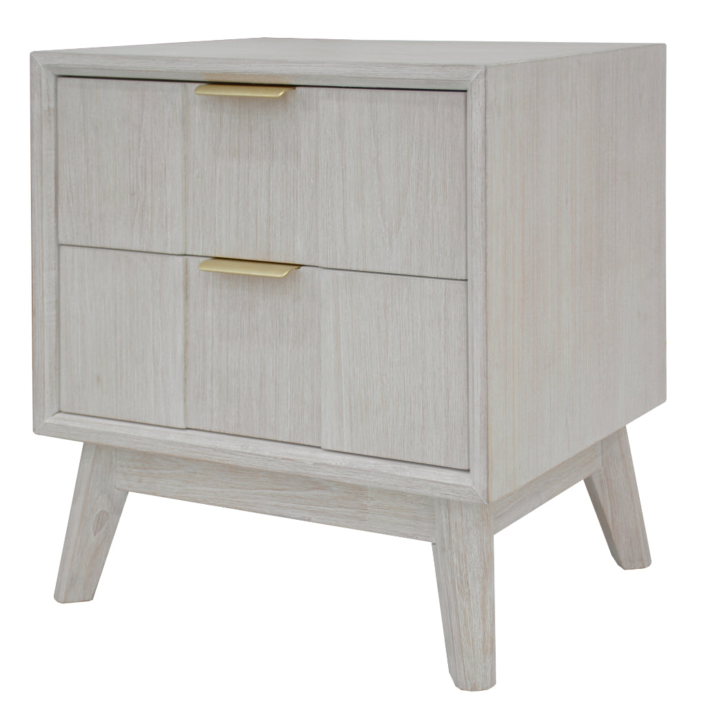 NOVAK SOLID ACACIA  2-DRAWER BEDSIDE TABLE WHITEWASHED