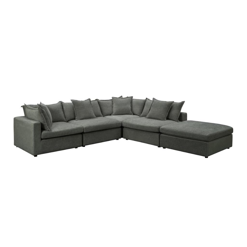 DEVINE CORNER LOUNGE SET WITH OTTOMAN PEWTER COLOURED FABRIC - MyChocolateWood