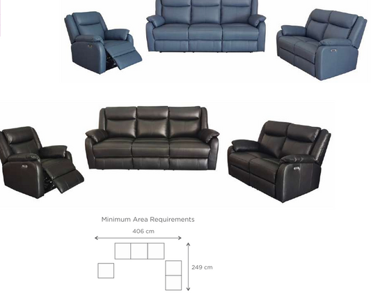 BARRON GENUINE MURANO LEATHER 3-SEATER  2-SEATER + 1 SINGLE RECLINER ARMCHAIR  LOUNGE SUITE BLACK