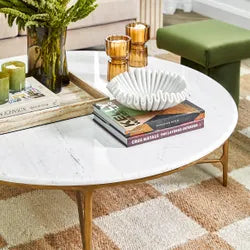 SOREN MARBLE ROUND COFFEE TABLE - BRASS FRAME DIA:120CM