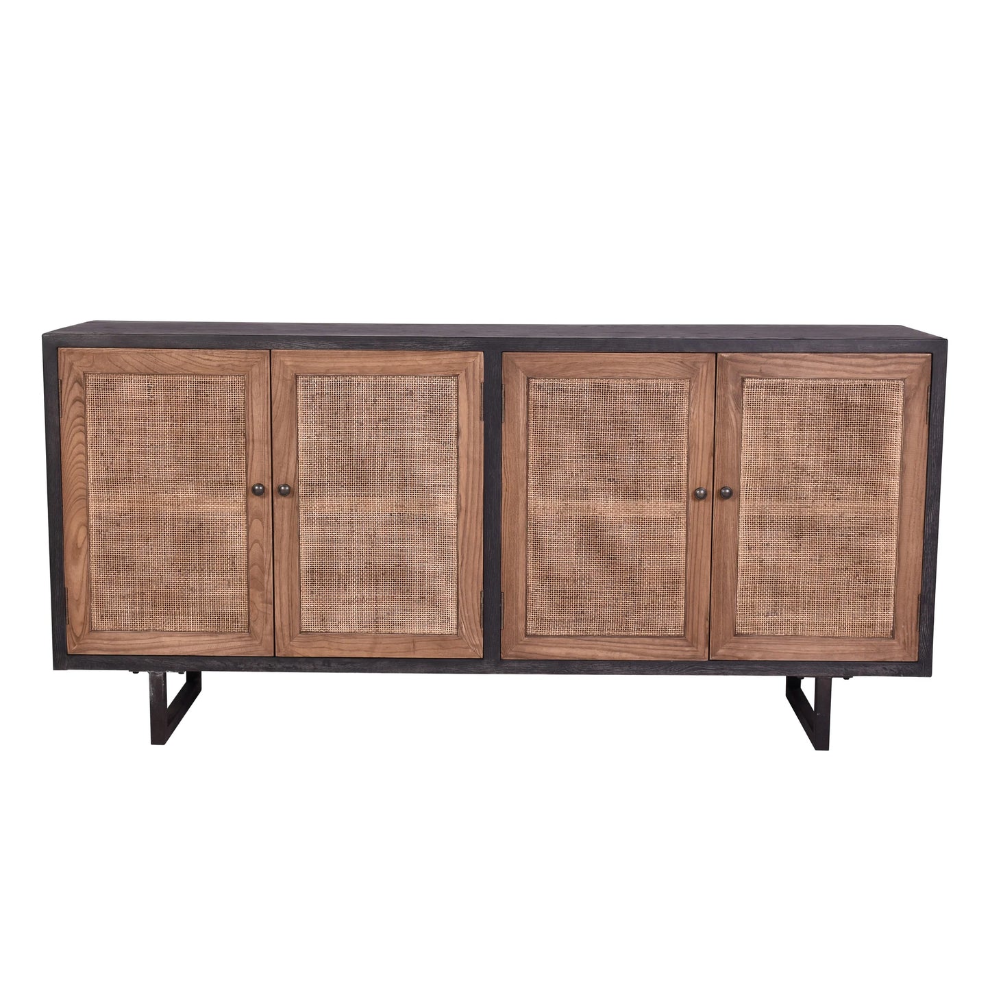 KUMBRIA OAK & RATTAN SANDBLAST SIDEBOARD/BUFFET  BLACK & NATURAL