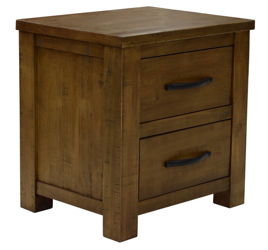 SCOTTI SOLID PINE 2 DRAWER BEDSIDE TABLE NIGHTSTAND AGED SUNDRIED ASH COLOUR