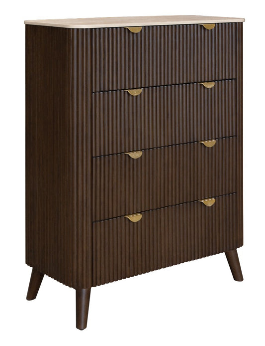 SEVERIN SOLID & VENEER MALAYSIAN HARDWOOD 4  DRAWER TALLBOY/ 4 DRAWER CHEST OF DRAWERS  WALNUT