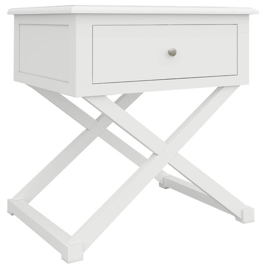 LUGANO HAMPTONS STYLE ACACIA 1 DRAWER & LEG SIDE TABLE LAMP TABLE WHITE