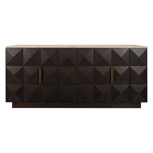 HAMPSHIRE TRAVERTINE/SMOKED OAK 4-DOOR BUFFET/SIDEBOARD -