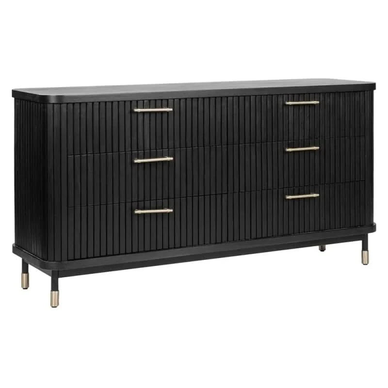 PEMBROKE OAK TIMBER 6-DRAWER CHEST OF DRAWERS  BLACK