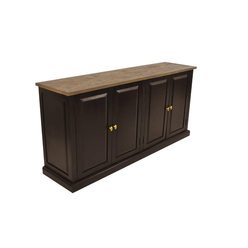 SORANZO MANGO WOOD 4-DOOR BUFFET SIDEBOARD HANDCRAFTED PARQUET TOP OAK/BLACK