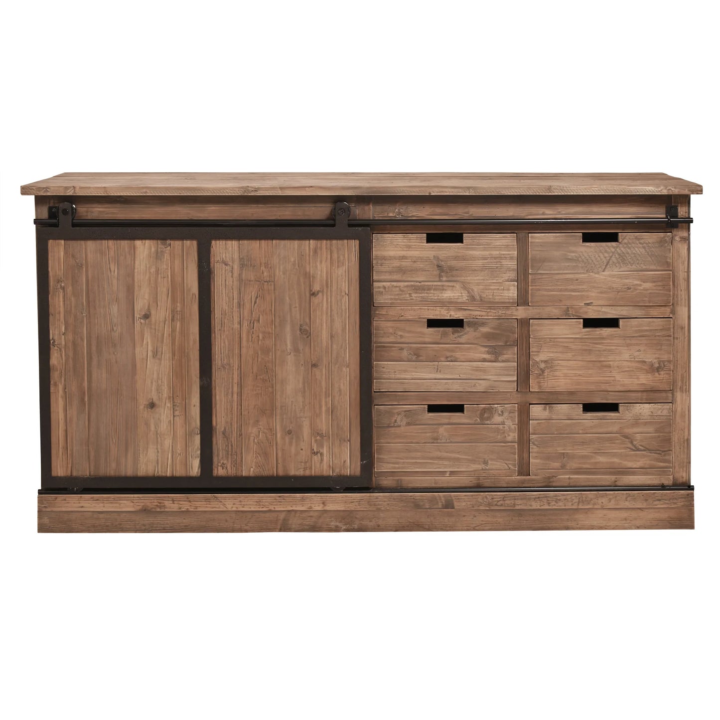 MORIAH SOLID RECLAIMED ELM TRACK SLIDING DOOR BUFFET BLACK & NATURAL