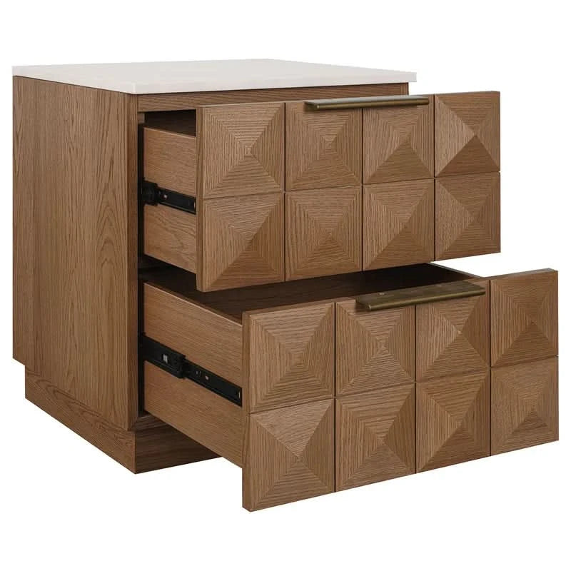 HAMPSHIRE TRAVERTINE/ WALNUT 2-DRAWER BEDSIDE TABLE