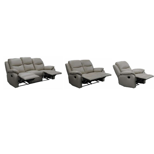 LANCEY PREMIUM LEATHER 3 SEATER RECLINER SOFA + 2-SINGLE MANUAL RECLINER  ARMCHAIRS WHEAT