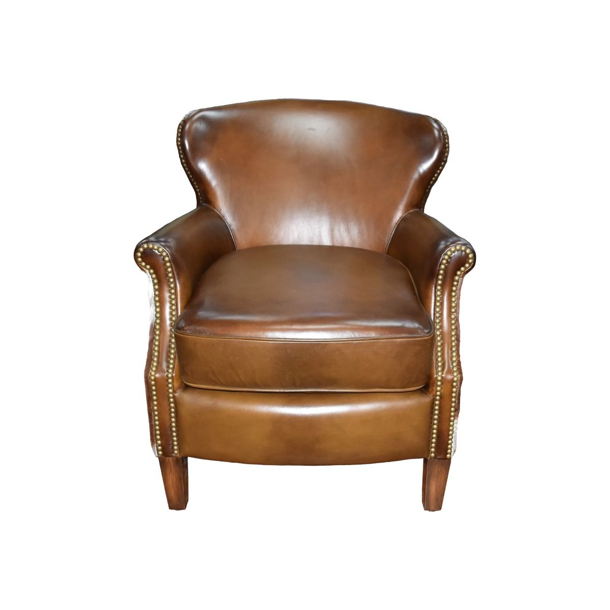 NAPIER GENUINE TOP GRAIN LEATHER ARMCHAIR EASY CHAIR LOUNGE CHAIR LATTE COLOURED LEATHER WITH BROWN & WHITE HAIR ON HIDE