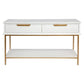 MORETTI 2-DRAWER CONSOLE TABLE/HALL TABLE SATIN WHITE  & GOLD SMALL
