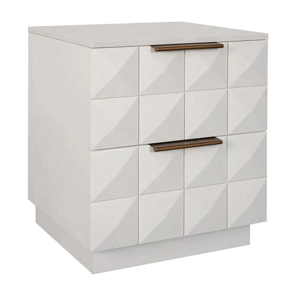HAMPSHIRE WHITE MARBLE/WHITE OAK 2-DRAWER BEDSIDE TABLE