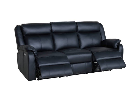 BARRON GENUINE MURANO LEATHER 3-SEATER  RECLINER SOFA W/USB PORT  BLACK