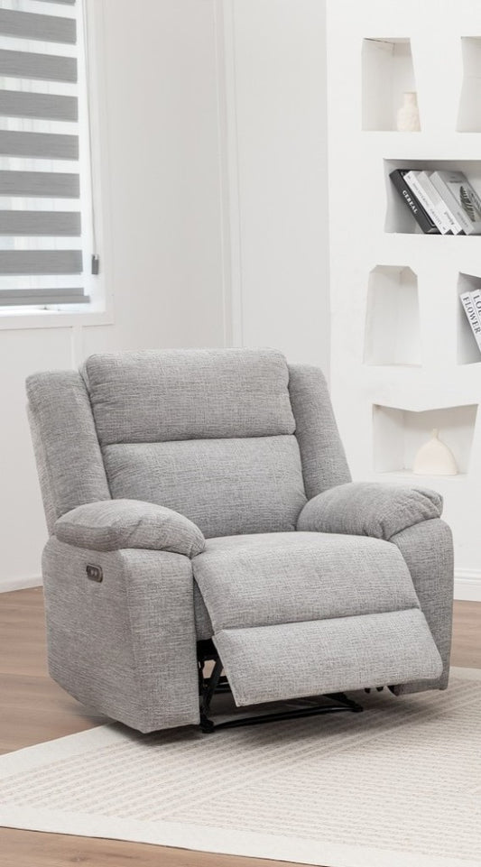 ALLOA FABRIC 1-SEATER ARMCHAIR ELECTRIC RECLINER SOFA GREY