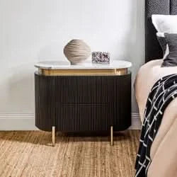 DENEUVE BEDSIDE TABLE BLACK WITH CARRARA MARBLE TOP