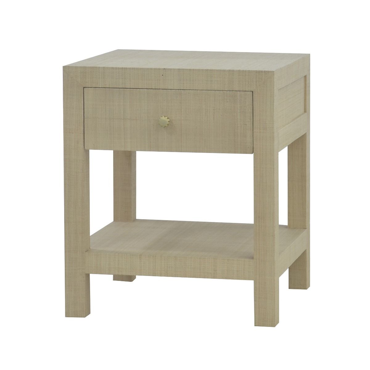 SWANN MAHOGANY FRAME RAFFIA 1 DRAWER BEDSIDE TABLE NIGHTSTAND