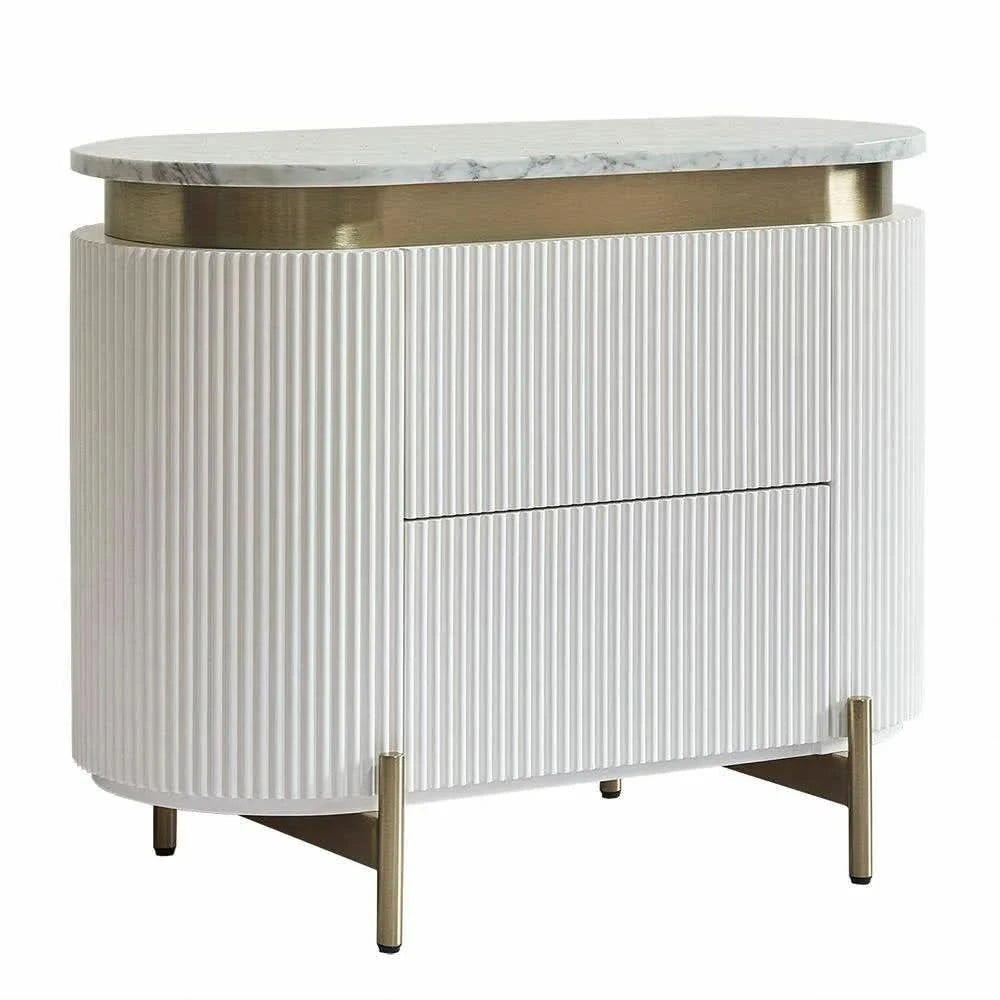 DENEUVE BEDSIDE TABLE WHITE WITH CARRARA MARBLE TOP